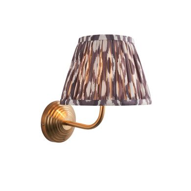 Obelisk Arc And Ikat 20cm Pearl Grey Shade Wall Light In Brushed Aged Brass