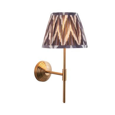 Obelisk T Bar And Zigzag 20cm Pearl Grey Shade Wall Light In Brushed Aged Brass