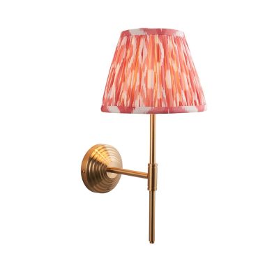 Obelisk T Bar And Ikat 20cm Coral Pink Shade Wall Light In Brushed Aged Brass