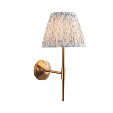 Obelisk T Bar And Leaf 20cm Shell Bay Blue Shade Wall Light In Brushed Aged Brass