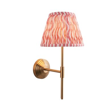 Obelisk T Bar And Ripple 20cm Coral Pink Shade Wall Light In Brushed Aged Brass