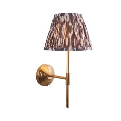Obelisk T Bar And Ikat 20cm Pearl Grey Shade Wall Light In Brushed Aged Brass