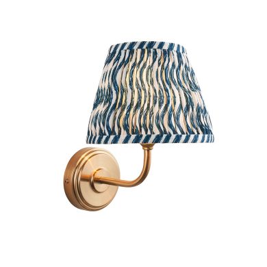 Step Arc And Ripple 20cm Marlin Blue Shade Wall Light In Brushed Aged Brass