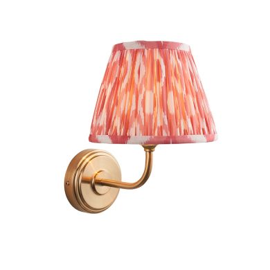 Step Arc And Ikat 20cm Coral Pink Shade Wall Light In Brushed Aged Brass
