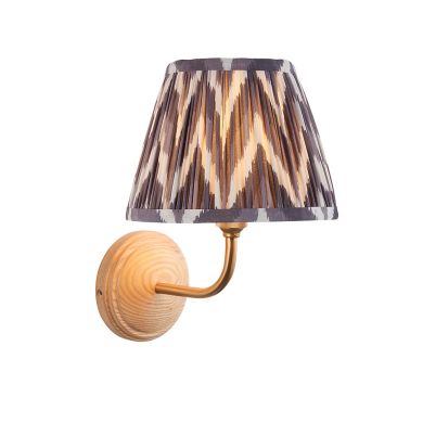 Wood Arc And Zigzag 20cm Pearl Grey Shade Wall Light In Brushed Aged Brass