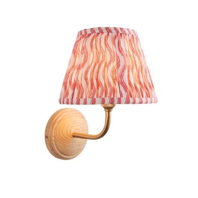Wood Arc And Ripple 20cm Coral Pink Shade Wall Light In Brushed Aged Brass