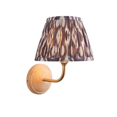 Wood Arc And Ikat 20cm Pearl Grey Shade Wall Light In Brushed Aged Brass