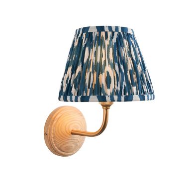 Wood Arc And Ikat 20cm Marlin Blue Shade Wall Light In Brushed Aged Brass