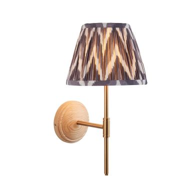 Wood T Bar And Zigzag 20cm Pearl Grey Shade Wall Light In Brushed Aged Brass