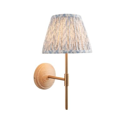 Wood T Bar And Leaf 20cm Shell Bay Blue Shade Wall Light In Brushed Aged Brass