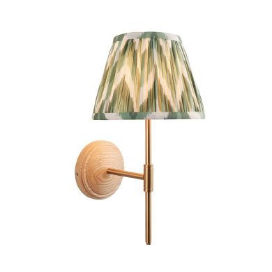 Wood T Bar And Zigzag 20cm Cotswold Green Shade Wall Light In Brushed Aged Brass