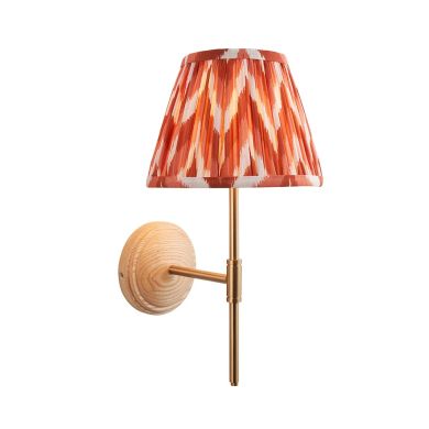 Wood T Bar And Zigzag 20cm Apricot Orange Shade Wall Light In Brushed Aged Brass