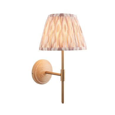 Wood T Bar And Ikat 20cm Neutral Shade Wall Light In Brushed Aged Brass