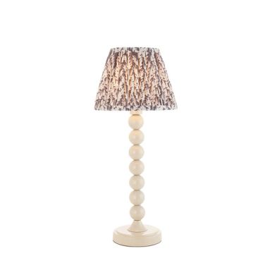 Higgledy And Leaf 20cm Pearl Grey Shade Table Lamp With High Gloss Almond White Base