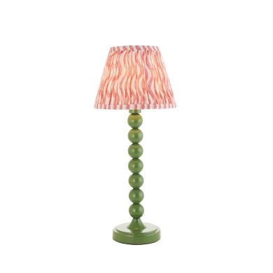 Higgledy And Ripple 20cm Coral Pink Shade Table Lamp With Gloss Cotswold Green Base