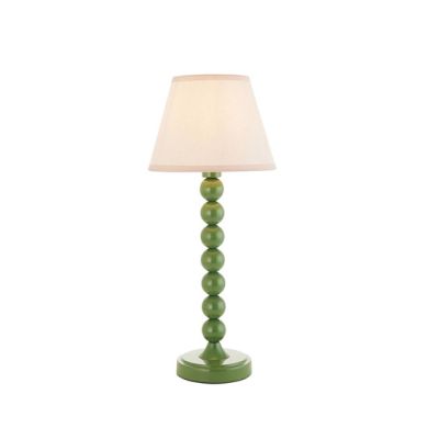 Higgledy And Ivy 20cm Vintage White Shade Table Lamp With High Gloss Cotswold Green Base