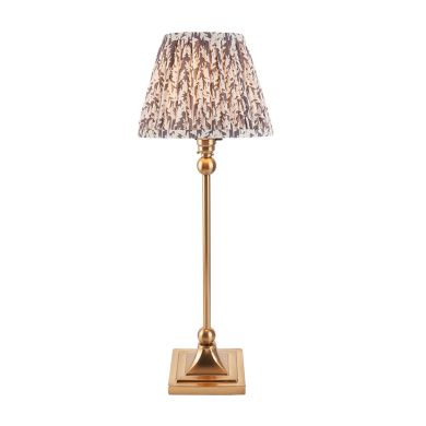 Santiago And Leaf 20cm Pearl Grey Shade Table Lamp In Brushed Aged Brass