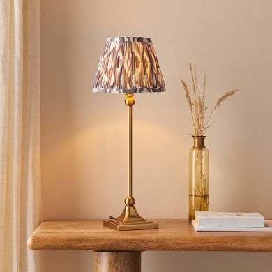Santiago And Ikat 20cm Peral Grey Shade Table Lamp In Brushed Aged Brass