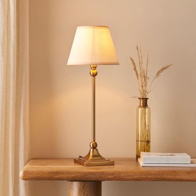 Santiago And Ivy 20cm Vintage White Shade Table Lamp In Brushed Aged Brass