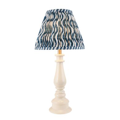 Myrtle And Ripple 25cm Marin Blue Shade Table Lamp With Gloss Almond White Base