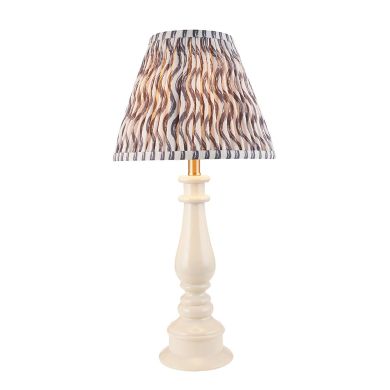 Myrtle And Ripple 25cm Pearl Grey Shade Table Lamp With Gloss Almond White Base