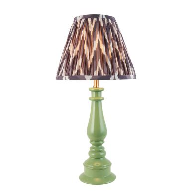 Myrtle And Zigzag 25cm Pearl Grey Shade Table Lamp With Gloss Cotswold Green Base