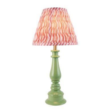 Myrtle And Ripple 25cm Coral Pink Shade Table Lamp With Gloss Cotswold Green Base