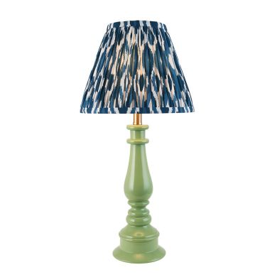 Myrtle And Ikat 25cm Marlin Blue Shade Table Lamp With Gloss Cotswold Green Base
