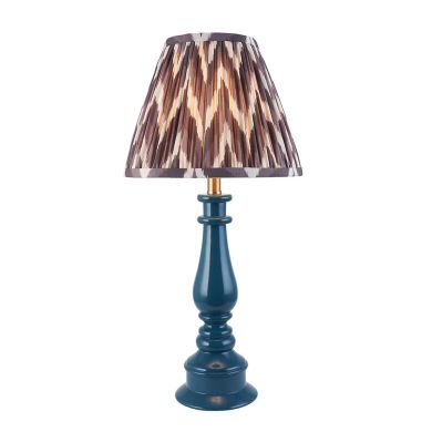 Myrtle And Zigzag 25cm Pearl Grey Shade Table Lamp With Gloss Marlin Blue Base