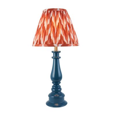Myrtle And Zigzag 25cm Apricot Orange Shade Table Lamp With Gloss Marlin Blue Base