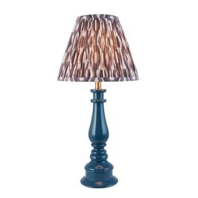 Myrtle And Ikat 25cm Pearl Grey Shade Table Lamp With Gloss Marlin Blue Base