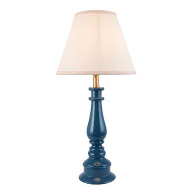 Myrtle And Ivy 25cm Vintage White Shade Table Lamp With Gloss Marlin Blue Base