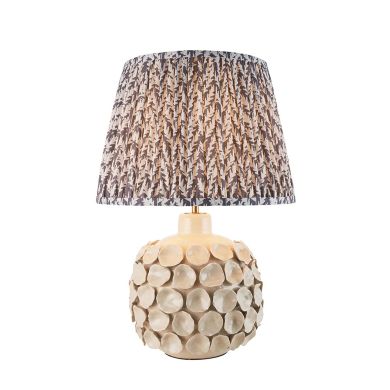 Borello And Leaf 35cm Pearl Grey Shade Table Lamp With Ivory Crackle Ceramic Base