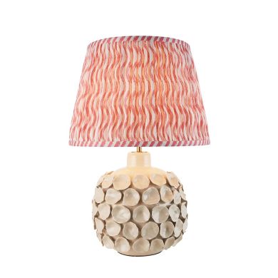 Borello And Ripple 35cm Coral Pink Shade Table Lamp With Ivory Crackle Ceramic Base