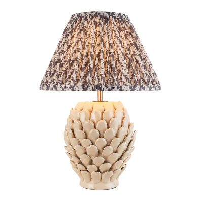 Layered Leaf And Leaf 30cm Pearl Grey Shade Table Lamp With Round Ivory Ceramic Base