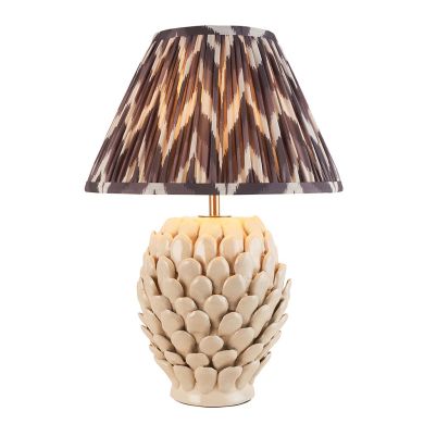 Layered Leaf And Zigzag 30cm Pearl Grey Shade Table Lamp With Round Ivory Ceramic Base