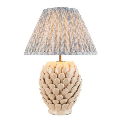 Layered Leaf And Leaf 30cm Shell Bay Blue Shade Table Lamp With Round Ivory Ceramic Base