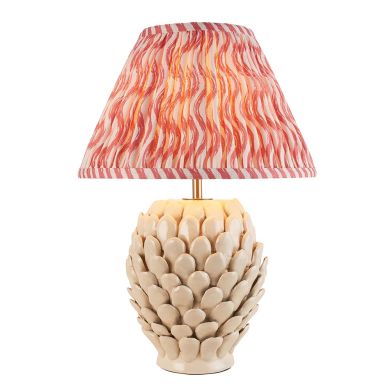 Layered Leaf And Ripple 30cm Coral Pink Shade Table Lamp With Round Ivory Ceramic Base
