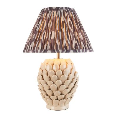 Layered Leaf And Ikat 30cm Pearl Grey Shade Table Lamp With Round Ivory Ceramic Base
