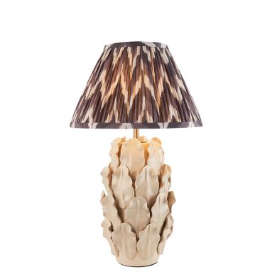 Layered Leaf And Zigzag 30cm Pearl Grey Shade Table Lamp With Ivory Ceramic Base