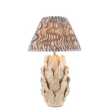 Layered Leaf And Ripple 30cm Pearl Grey Shade Table Lamp With Ivory Ceramic Base
