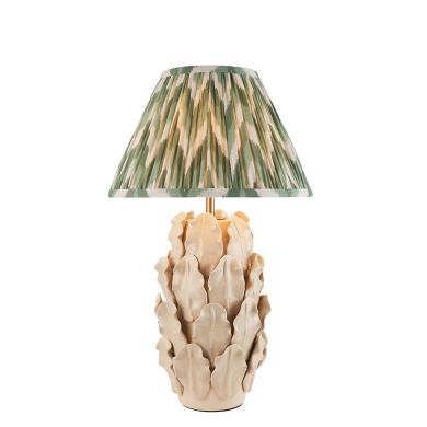 Layered Leaf And Zigzag 30cm Cotswold Green Shade Table Lamp With Ivory Ceramic Base