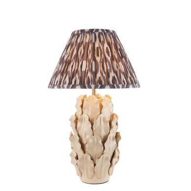 Layered Leaf And Ikat 30cm Pearl Grey Shade Table Lamp With Ivory Ceramic Base