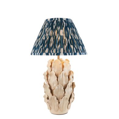 Layered Leaf And Ikat 30cm Marlin Blue Shade Table Lamp With Ivory Ceramic Base