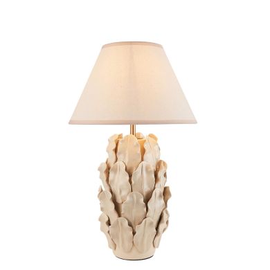 Layered Leaf And Ivy 30cm Vintage White Shade Table Lamp With Ivory Ceramic Base