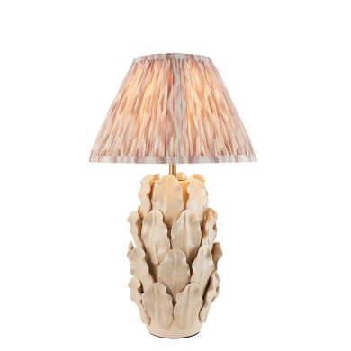 Layered Leaf And Ikat 30cm Neutral Shade Table Lamp With Ivory Ceramic Base