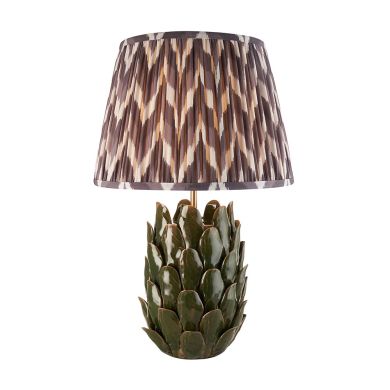 Layered Leaf And Zigzag 35cm Pearl Grey Shade Table Lamp With Round Ivory Ceramic Base