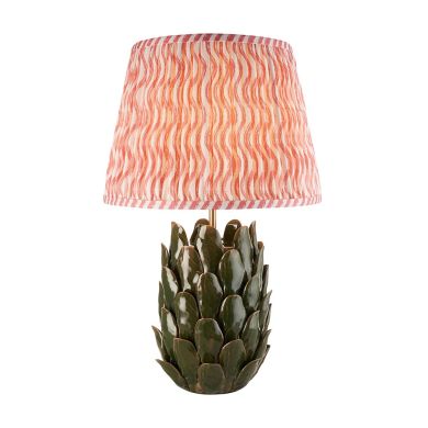 Layered Leaf And Ripple 35cm Coral Pink Shade Table Lamp With Round Ivory Ceramic Base