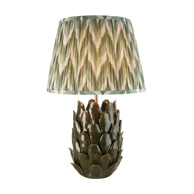 Layered Leaf And Zigzag 35cm Cotswold Green Shade Table Lamp With Round Ivory Ceramic Base