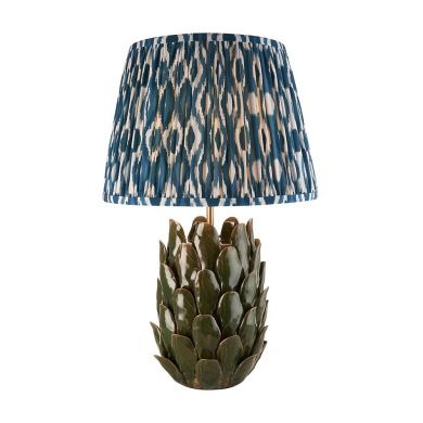 Layered Leaf And Ikat 35cm Marlin Blue Shade Table Lamp With Round Ivory Ceramic Base